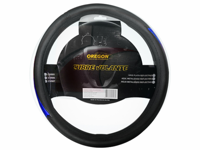 CUBRE VOLANTE 38 CM.NEGRO/AZUL TEXT