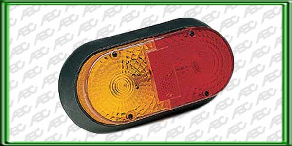 FARO AUXILIAR UNIVERSAL - FARO TRASERO PLASTICO OVALADO. LUZ REGLAMENTARIA POSICION-STOP-GIRO. COLOR ROJO-AMBAR. PARA LAMPARAS 12V 15W 21/5W. CAJA X 12 UNID.