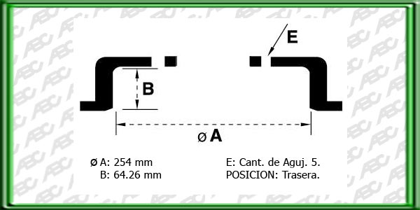 CAMPANAS PARA FRENOS - Medidas: Ã  254.00 mm - Ã max 256.00 mm - Altura de cinta 64.26 mm -  Altura total 82.00 -  Ã de maza 62.00 mm - 5 agujeros. Referencia Equipo Original: C20Z-1125-A // FORD FALCON RANCHERO AÃ±o: 73 -> Posicion: trasero // CHRYS