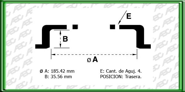 CAMPANAS PARA FRENOS - Medidas: Ã  185.42 mm - Ã max 186.80 mm - Altura de cinta 35.56 mm -  Altura total 53.00 -  Ã de maza 59.00 mm -   4 agujeros. Referencia Equipo Original: 4.379.680 // FIAT PALIO AÃ±o: 97 -> Posicion: trasero // FIAT FIORINO AÃ±
