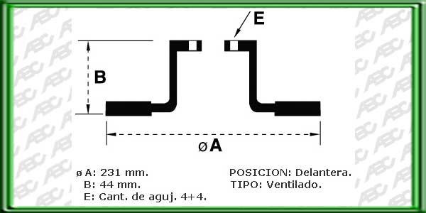 DISCOS PARA FRENOS - Eje Delantero - Tipo Ventilado - Medidas: Ã exterior 231.00 mm - Altura total 44.00 mm - Ã maza 61.00 mm - Espesor disco 17.00 mm - Espesor minimo disco 15.00 mm - 4+4 Agujeros. // HONDA CIVIC EX 1300   // HONDA CIVIC EX 1600     //