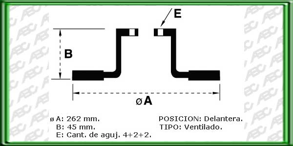 DISCOS PARA FRENOS - Eje Delantero - Tipo Ventilado - Medidas: Ã exterior 262.00 mm - Altura total 45.00 mm - Ã maza 64.10 mm - Espesor disco 21.00 mm - Espesor minimo disco 19.00 mm - 4+2+2 Agujeros. // HONDA CIVIC   // HONDA DEL SOL   // HONDA CIV  IC