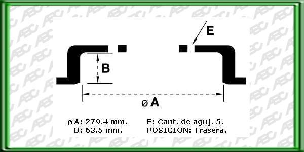 CAMPANAS PARA FRENOS - Medidas: Ã  279.40 mm - Ã max 281.00 mm - Altura de cinta 63.50 mm -  Altura total 75.50 -  Ã de maza 93.00 mm - 5 agujeros.  // PEUGEOT PICK-UP 504 (Bendix) AÃ±o: Todos Posicion: trasero // PEUGEOT PICK-UP T5B (Bendix) AÃ±o: To