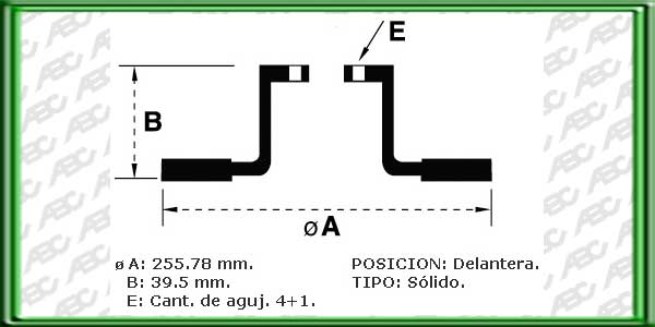 DISCOS PARA FRENOS - Eje Delantero - Tipo Ventilado - Medidas: Ã exterior 256.00 mm - Altura total 39.00 mm - Ã maza 65.00 mm - Espesor disco 20.00 mm - Espesor minimo disco 18.00 mm - 4+1 Agujeros // VOLKSWAGEN GOLF GLX /GTI AÃ±o: 93 Â» Posicion: - /