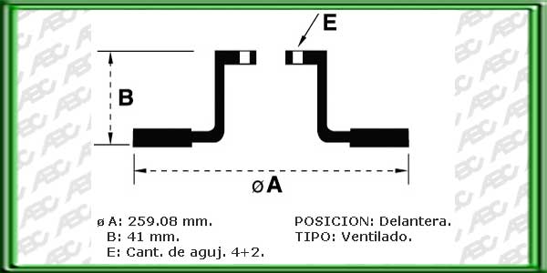 DISCOS PARA FRENOS - Eje Delantero - Tipo Ventilado - Medidas: Ã exterior 259.08 mm - Altura total 41.00 mm - Ã maza 61.00 mm - Espesor disco 20.70 mm - Espesor minimo disco 17.70 mm - 4+2 Agujeros - Referencia Equipo Original: 7700813549 // RENAULT   R