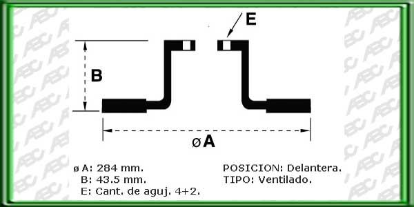 DISCOS PARA FRENOS DELANTERO VENTILADO // IDEA 1.8 ADVENTURE - PALIO ADVENTURE LOCKER-STILO 1.8 16V (+ABS)- LINEA 1.9 16V. 1.4 16V TURBO- MEDIDAS: Ã 284 - 43.50 - 59.0 MM  4+2 AGUJEROS