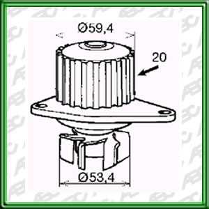 BOMBAS DE AGUA SEGMENTO LIVIANO CITROEN SAXO 1.0I / PEUGEOT 106. 205 1.0 Y 1.4 CC. 206 1.0I POLEA 20 DIENTES. AplicaciÃ³n: MOTOR. UbicaciÃ³n: BOMBA DE AGUA