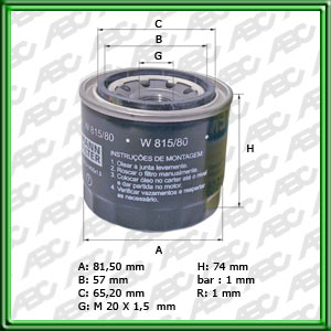 Filtro de ACEITE - BOBCAT - CLARK EQUIPMENT - JCB (J.C. BAMFORD) - KOMATSU - MITSUBISHI - HYUNDAI - KIA MOTORS - MITSUBISHI