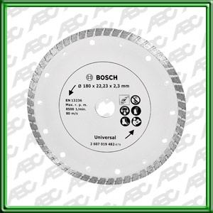 DISCO DIAMANTADO TURBO ? exterior: 180 mm. ? interior: 22.2 mm. Ancho del corte: 2.2 mm. Altura del segmento: 7 mm. Para marmol y granito. Unidad de embalaje: 1