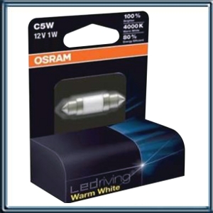 LAMPARA TUBULAR 12 VOLTS-1 WATTS C5W TIPO LED DE 4000K PARA PATENTE - INTERIOR (REEMPLAZA A  6418 )