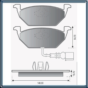 PASTILLA FRENO DELANTERA VW FOX 1.6/ SURAN 1.6/ 1.9D 02 >/ GOLF 1.6 :2.0 8V/ POLO 1.6 (IND DE DESGASTE) TRABA GUIA DE PISTON Ã 51.50MM CALIPER TEVES
