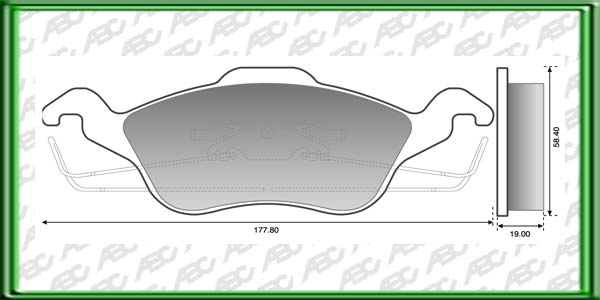 PASTILLAS DE FRENO FORD FOCUS AÃ±o: 98Â» Posicion: DELANTERO Caliper: ATE-TEVES // Dimensiones: Alto: 58.40 Largo: 177.80 Espesor: 19.00