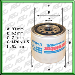 FILTRO DE ACEITE ISUZU PICK-UP 4 JA1 2500. TROOPER 4 JB1 TURBO 2800: RENAULT R18 LX - TX - GTX - GTA - FUEGO. R19 DIESEL RE - RN. R21 TXE - GTX - TXI - NEVADA DIESEL. RODEO. RODEO DIESEL 1.5: VOLVO 340 DIESEL 1.6. 440. 460 TURBO DIESEL 1.9 - EQUIVALENCIA: