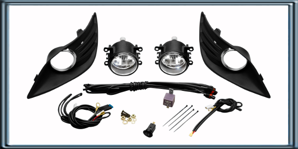 KIT DOS FAROS AUXILIARES ANTINIEBLA FORD FOCUS II  (08/..) CON REJA Y MOLDURA CROMADA. LAMP. H-11.  INCLUYE TODO LO NECESARIO PARA SU INSTALACION : CABLES. TECLA. INSTRUCTIVO. CAJA CON 4 KITS.
