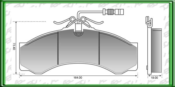 PASTILLAS DE FRENO IVECO DAILY AÃ±o: 00Â» Posicion: DELANTERO Caliper: PERROT // MERCEDES BENZ SPRINTER 400 2.3 AÃ±o: 98Â» Posicion: DELANTERO Caliper: PERROT // Dimensiones: Alto: 73.40 Largo: 164.00 Espesor: 19.00